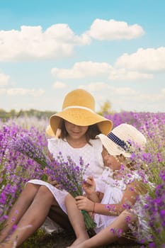 Child girl in lavender field. Selective focus. kids.