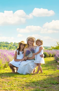 Family in lavender field. Selective focus. kid.