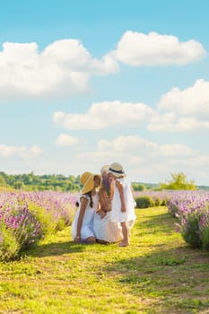 Family in lavender field. Selective focus. kid.