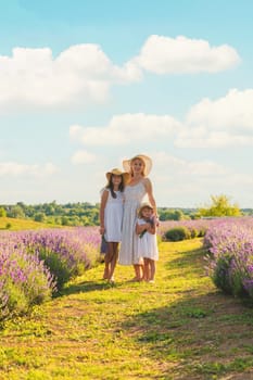 Family in lavender field. Selective focus. kid.