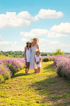 Family in lavender field. Selective focus. kid.