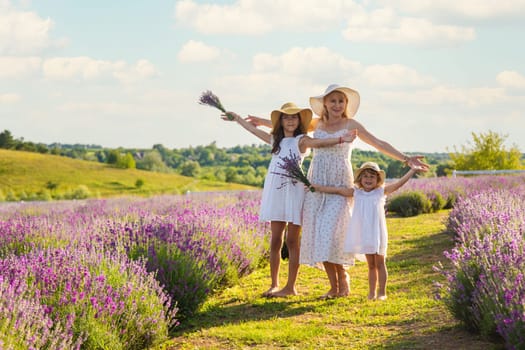 Family in lavender field. Selective focus. kid.