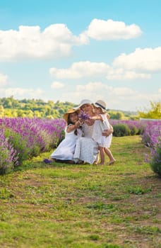 Family in lavender field. Selective focus. kid.