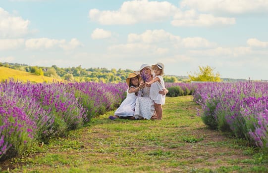 Family in lavender field. Selective focus. kid.