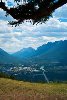 Beautiful scenic views of the mountain valley of Banff in the national park of Canada.