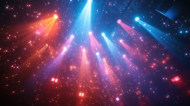 Bright beams of colorful lights fill the club atmosphere, creating an energetic vibe. Dancers move joyfully as the music plays, enhancing the lively ambiance of the weekend party.