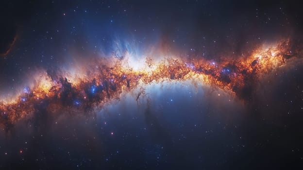 The image captures a breathtaking galaxy with vivid colors and star formations set against the dark backdrop of space, revealing cosmic beauty and mystery.