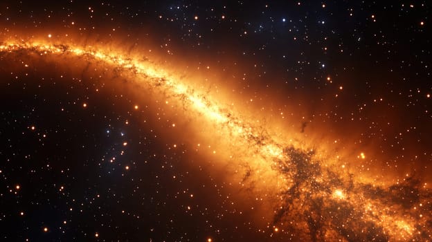 A beautiful spiral galaxy shines in the darkness of space, with bright stars and swirling cosmic dust creating a captivating and vibrant display of colors and light.