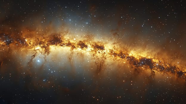 This breathtaking celestial display features a spiral galaxy illuminated by vibrant stars and swirling cosmic dust, captured against the vastness of space.