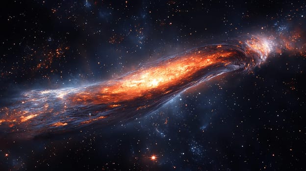 A stunning cosmic phenomenon reveals a galaxy glowing with vibrant hues as it spirals through the dark expanse of space, showcasing an awe-inspiring beauty.