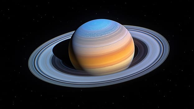 The majestic planet Saturn displays its iconic rings and colorful atmosphere against the dark backdrop of outer space, showcasing incredible detail.