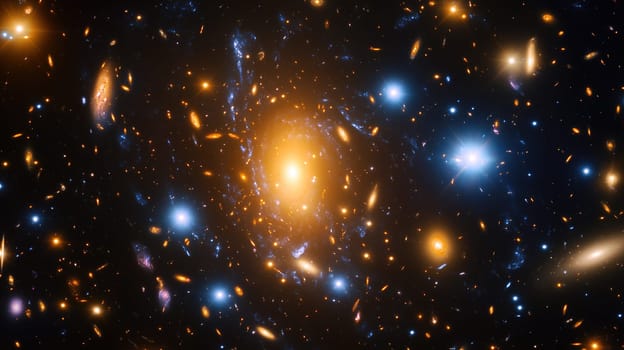 A breathtaking view of a galaxy cluster showcases numerous bright stars and galaxies set against the dark backdrop of deep space, revealing the beauty of the cosmos.