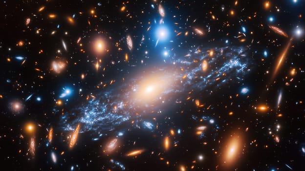 A mesmerizing galaxy shines brightly in the dark expanse of the universe, surrounded by twinkling stars and swirling cosmic dust, revealing the beauty of deep space.