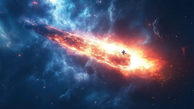 A stunning cosmic explosion unfolds with bright fiery colors and swirling clouds of gas. This celestial event highlights the beauty and mystery of the universe, captivating observers.