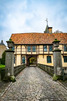 Outer bailey with gatehouse of the Burgsteinfurt moated castle in Steinfurt, Munsterland, North Rhine-Westphalia, Germany