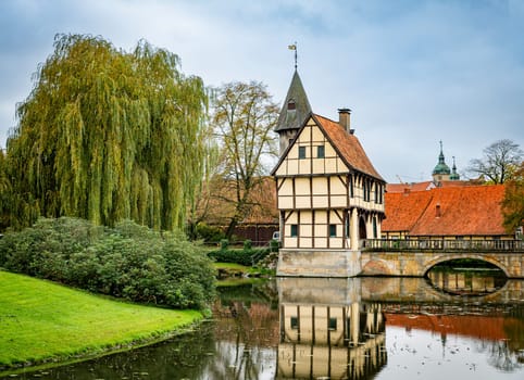 Outer bailey with gatehouse of the Burgsteinfurt moated castle in Steinfurt, Munsterland, North Rhine-Westphalia, Germany