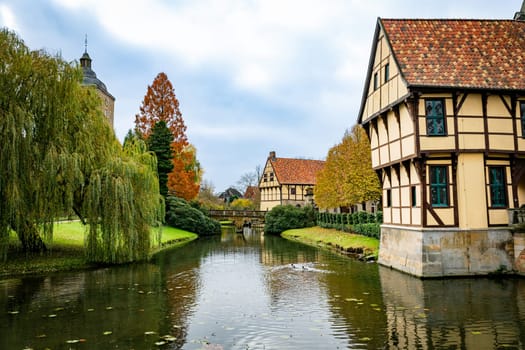 Outer bailey with gatehouse of the Burgsteinfurt moated castle in Steinfurt, Munsterland, North Rhine-Westphalia, Germany