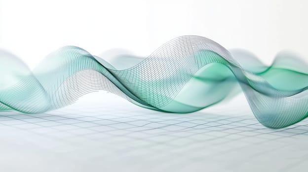 Smooth, flowing 3d lines in shades of green and blue depict the decline of carbon emissions from 2000 to 2024. the transparent grid background highlights environmental trends, making it ideal for educational and analytical presentations.