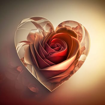 A rose is shown in the center of a heart shape. The rose is red and has a unique design. The heart shape is surrounded by a border of white, giving the impression of a delicate and romantic scene