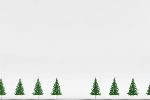 A simple and clean image featuring a row of small green Christmas trees against a plain white background, evoking feelings of minimalism and holiday cheer. ai generated