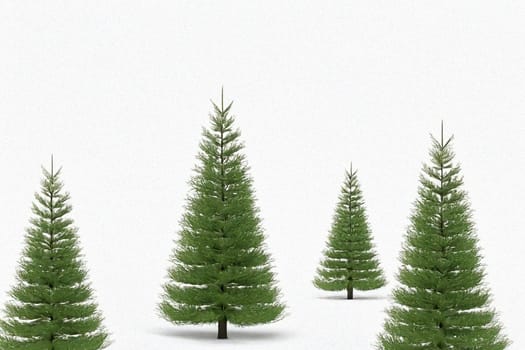 A simple and clean image featuring a row of small green Christmas trees against a plain white background, evoking feelings of minimalism and holiday cheer. ai generated