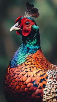 Colorful pheasant with vibrant plumage in close-up detail.