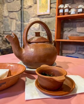 Teahouse in Tilcara, Jujuy, north of Argentina, delights of gastronomic tourism. Healthy and digestive coca tea.