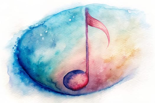 A beautiful musical note emerges from a soft, watercolor backdrop filled with swirling shades of blue and purple. The artistic blending of colors creates a serene and whimsical atmosphere, inviting viewers to feel the rhythm and harmony that music brings to life.