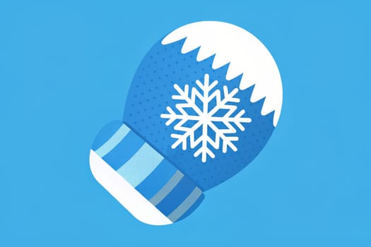 A delightful blue mitten, decorated with a prominent snowflake, sits against a cheerful sky-blue backdrop, evoking feelings of winter joy and festive spirit. The contrasting white accents on the mitten enhance its playful design, making it an enchanting symbol of the season.
