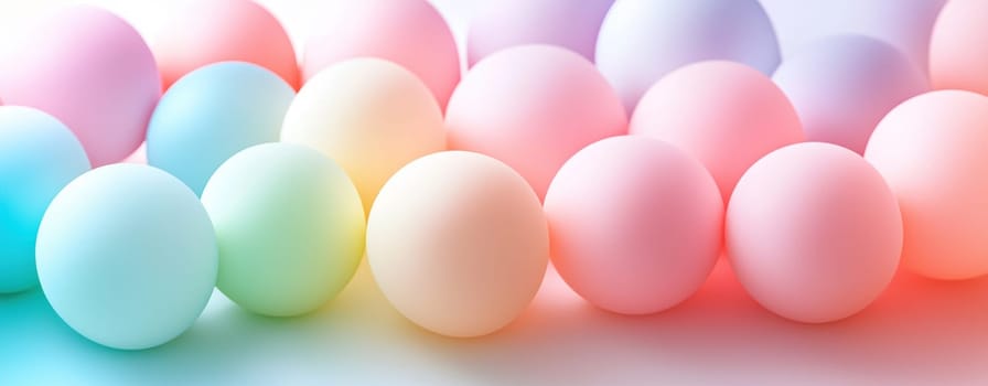 Soft pastel colored spheres create serene and playful atmosphere.