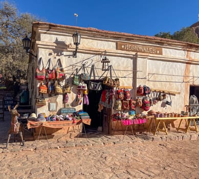 Beauties of Northern Argentina. IHandmade wool and leather handicrafts.nternational tourism in Purmamarca, craft markets in the streets.