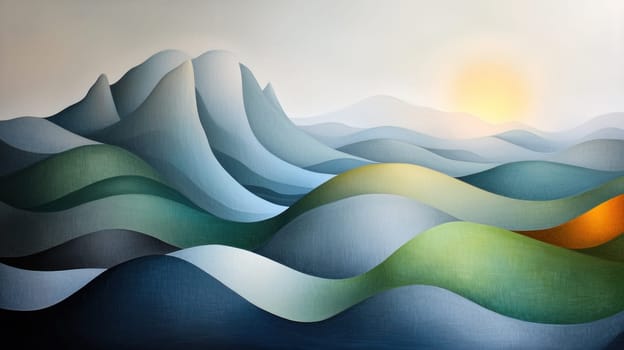 Abstract landscape with geometric shapes and soft color gradients.