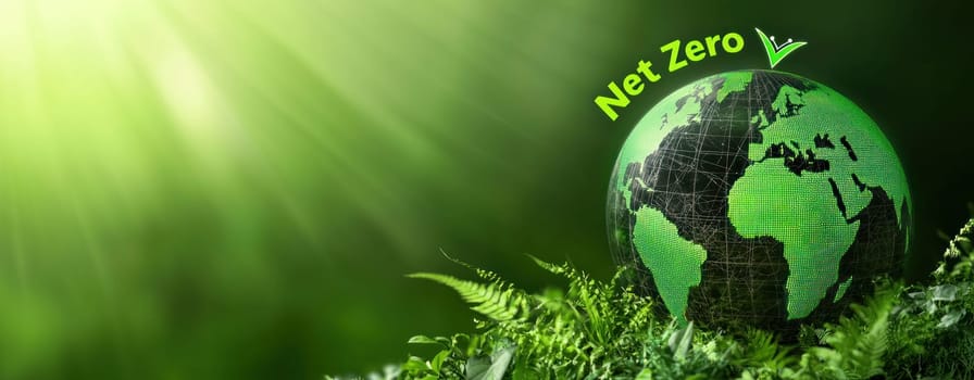 Green globe symbolizing sustainability and net zero emissions goals.