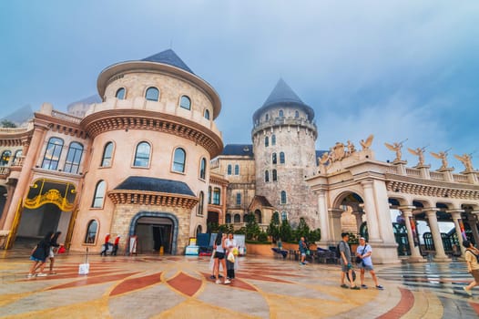 A medieval European-style castle fortress in the Ba Na Hills Tourist Park in Da Nang in Asia. Da Nang, Vietnam - September 13, 2024