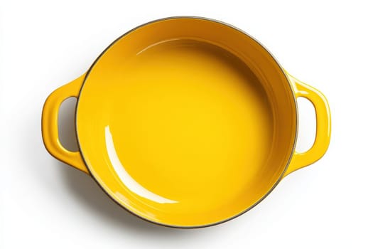 Bright yellow ceramic baking dish with handles isolated on transparent background..