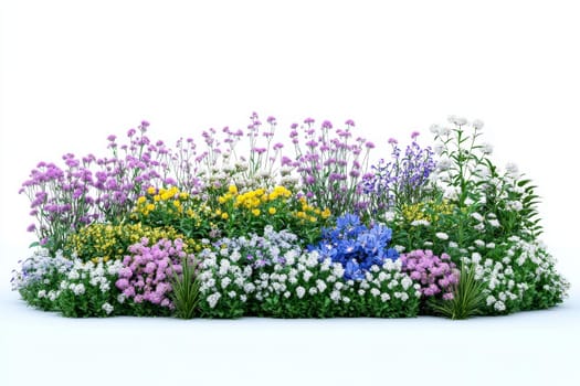 Flowers and low shrubs for landscaping 3d render, isolated white background..