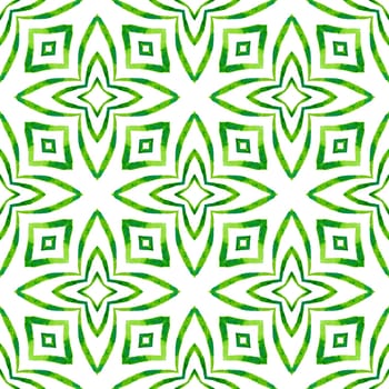 Hand painted tiled watercolor border. Green optimal boho chic summer design. Tiled watercolor background. Textile ready tempting print, swimwear fabric, wallpaper, wrapping.