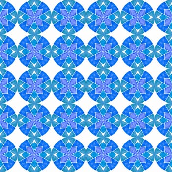 Textile ready wonderful print, swimwear fabric, wallpaper, wrapping. Blue rare boho chic summer design. Ethnic hand painted pattern. Watercolor summer ethnic border pattern.
