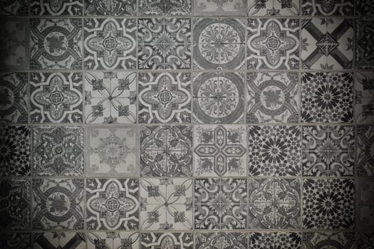 This is an elegant and stylish black and white tile design, highlighting intricate patterns and unique textures