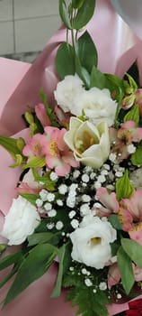 pink lilies and white roses beautiful flowers gerbera, petals plants, flora botanical variety floristry, stems nature. High quality photo