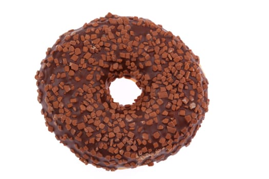 A truly tempting chocolate donut delightfully topped with crunchy chocolate sprinkles, perfect for all dessert lovers