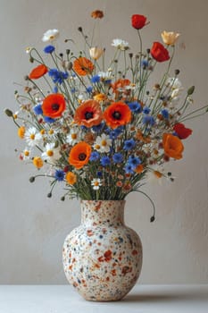 A stunning and beautiful bouquet of colorful flowers arranged in a decorative vase, ideal for enhancing home decor