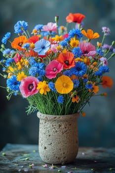 A colorful bouquet in a textured vase, perfect for adding charm and cheerfulness to your spring decor