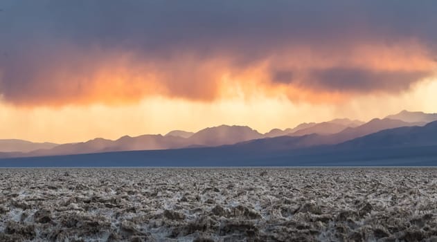 Death Valley Devils Golf Course Rainy Sunset