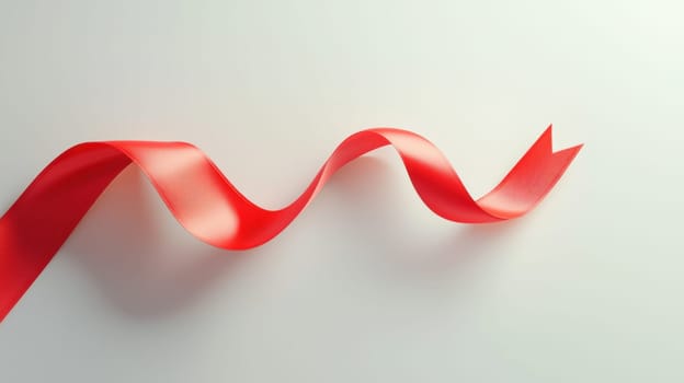 smooth red ribbon gracefully twists on white background, creating striking visual effect. soft sheen of ribbon adds elegance and charm to composition.