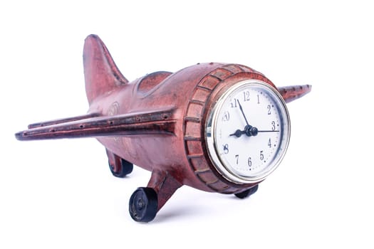 airplane wooden clock, travel ideas isolate on white background
