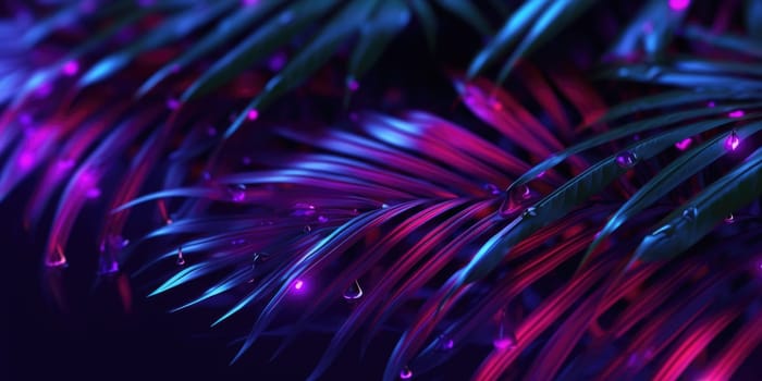 Dark Neon Light palm leaves dramatic photo effect background, realism, realistic, hyper realistic. Generative AI image weber.