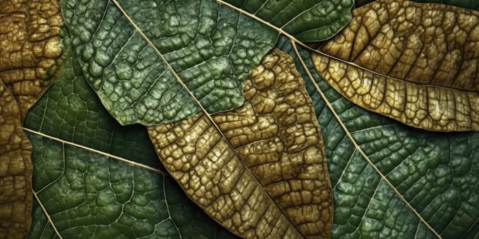 Dry Gold Green leaves Surface textured background, realism, realistic, hyper realistic. Generative AI image weber.