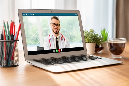 Doctor video call online by modish telemedicine software application for virtual meeting with patient