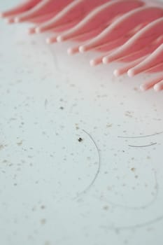 dandruff and fallen hairs closeup,